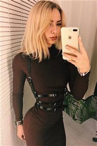 Tina Wear 393-kadın Siyah Deri Şık Harness