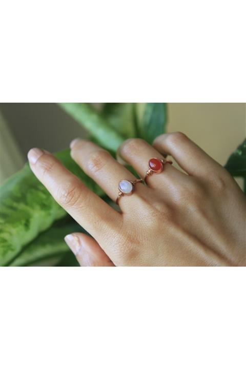 By Atölye Doğal Ay Taşı Gümüş Yüzük