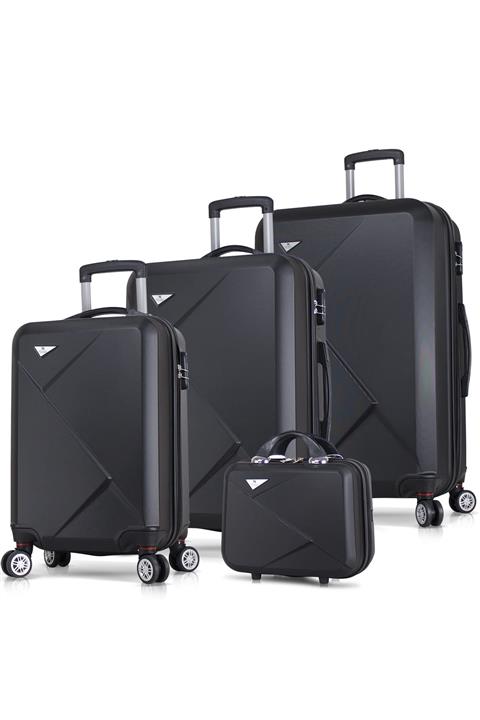 My Valice Siyah Unisex 4'lü Valiz Seti Makyaj-Kabin-Orta-Büyük MV1338