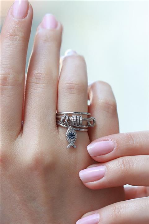 Necati Gün Monaco Hareketli Halkalar Balık Model Zirkon Taşlı Gümüş Yüzük