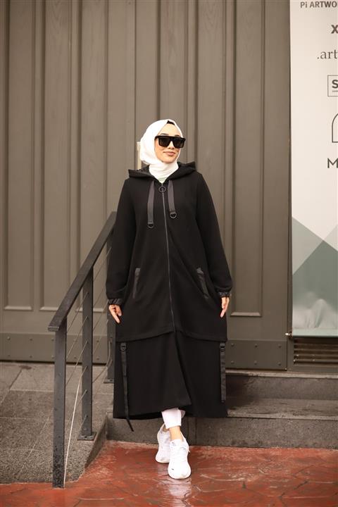 Puane Kadın Siyah Tesettür Tam Boy Mevsimlik Kap