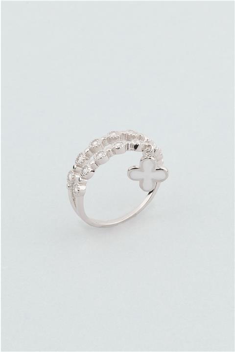 So CHIC... Yonca Sallantılı Zirkon Taşlı 18 Ayar Beyaz Altın Kaplama Gümüş Yüzük