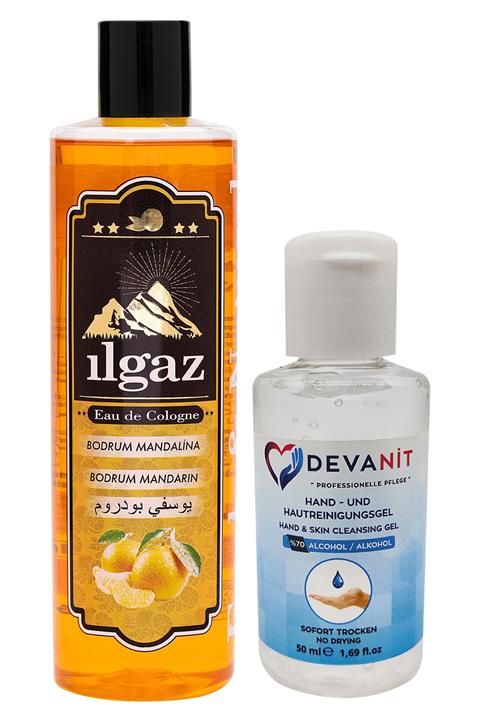 ILGAZ Bodrum Mandalina Kolonyası 400 ml Meyve Kokulu + Devanit 50 ml Dezenfektan+ Jel Pürel
