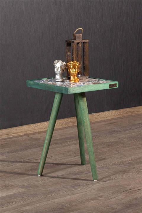 bluecape Esperanza Yeşil Sehpa 32x32cm Doğal Masif Seramik Yan Sehpa Salon Mobilya