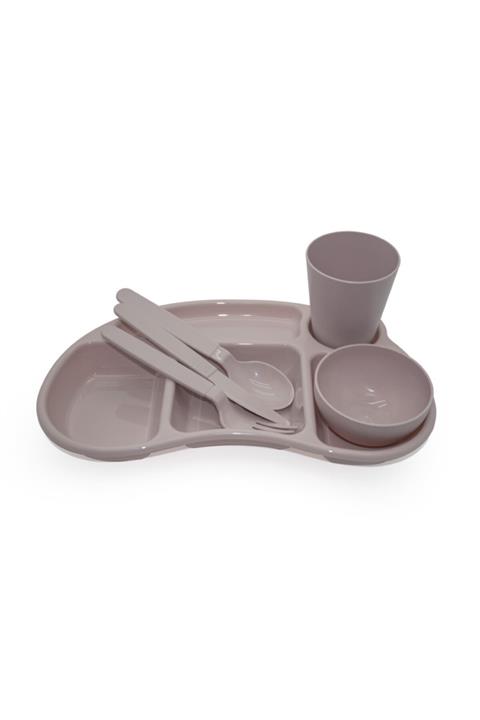 Melkan Home 5 Bölmeli Kahvaltılık Tabildot Kase Bardak Çatal Bıçak Kaşık Set Pudra