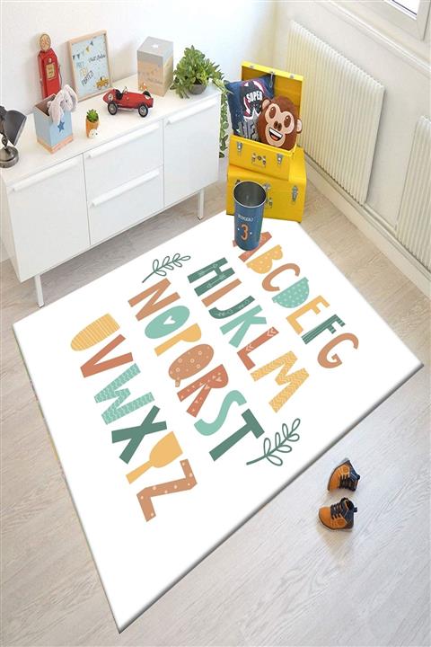 Else Halı Else Renkli Alfabe Harfler Iskandinav Yıkanabilir Kaymaz Desenli Çocuk Halısı