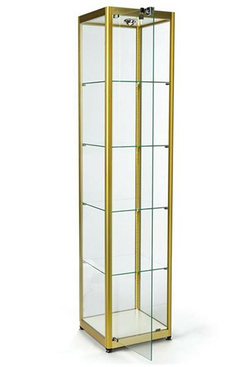 Nurline Tek Kapılı Spotlu Cam Vitrin Kupa Dolabı Gold 180x40x40cm