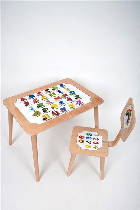 ART AHŞAP Ahşap Abc Eğitim Çocuk Masa Sandalye Takımı Aktivite Masası Çocuk Oyun Masası Çalışma Masası