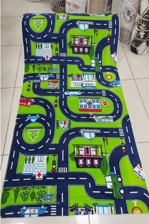 Halıser Arabalı Yollu Özel Ölçü Kesme Çocuk Odası Halısı