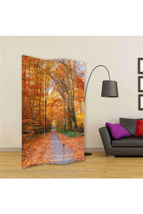 StellaStore Sonbahar Yolu 3 Kanatlı Oda Bölücü Çift Taraflı Kanvas Paravan