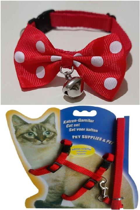 MUCA Kedi Tasma Seti Puantiyeli