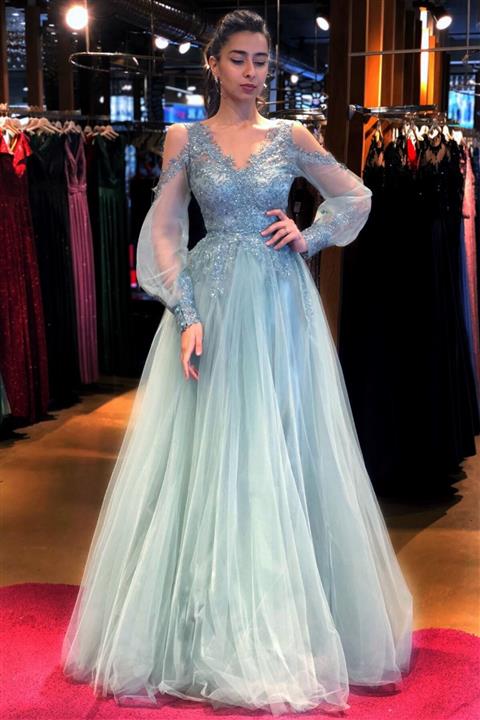 Abiyeniall Kadın Mint Uzun Abiye Elbise