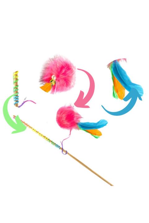 BYPET Tüylü Çıngırak Zilli Ponponlu Kedi Oltası