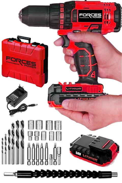 forces power Germany X-line 58 V 8 Ah Darbeli Mtx Şanzıman Bakır Sargı Çift Akülü Şarjlı Vidalama Matkap Seti