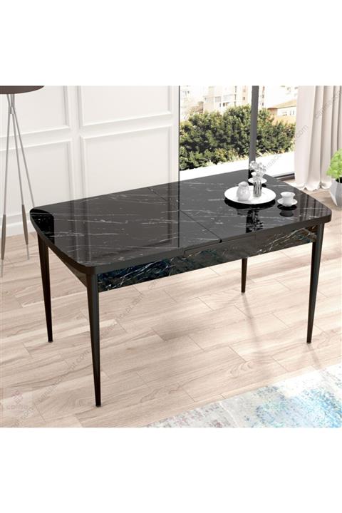 Canisa Concept Eva Açılabilir Mutfak Masası Mdf ve Ahşap Ayaklı Siyah Mermer Desen