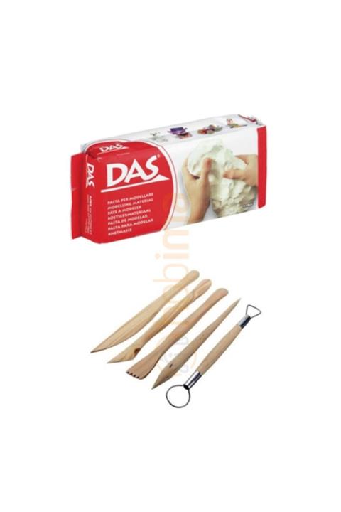 Das Beyaz Seramik Kili 500 gr Modelaj Kalemi Ebeşuar 5 Li Ahşap Set H.s