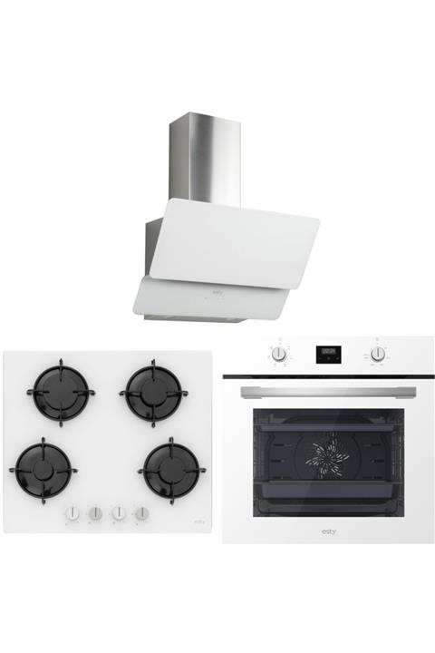 Esty Beyaz Cam Ankastre Set - Aef6603w02 Fırın Aco5357w01 Ocak 3471w6 60 cm Davlumbaz
