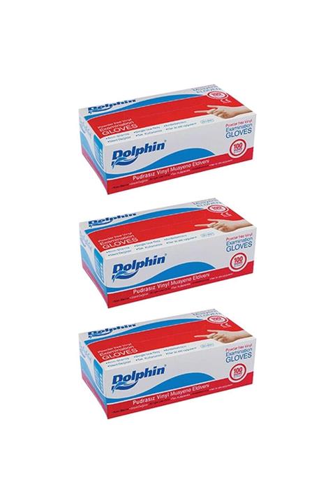 Dolphin Pudrasız Vinil Eldiven 100 Lü Paket Large Beden 3 Paket