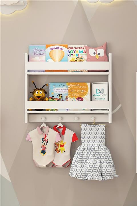 Dekomotif Montessori Çocuk Odası Eğitici Kitaplık 2 Raflı
