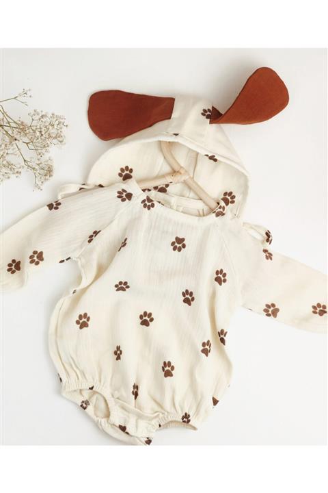 Ada Müslin Puppy Bebek Tulum/zıbın Bone Takım Puppy