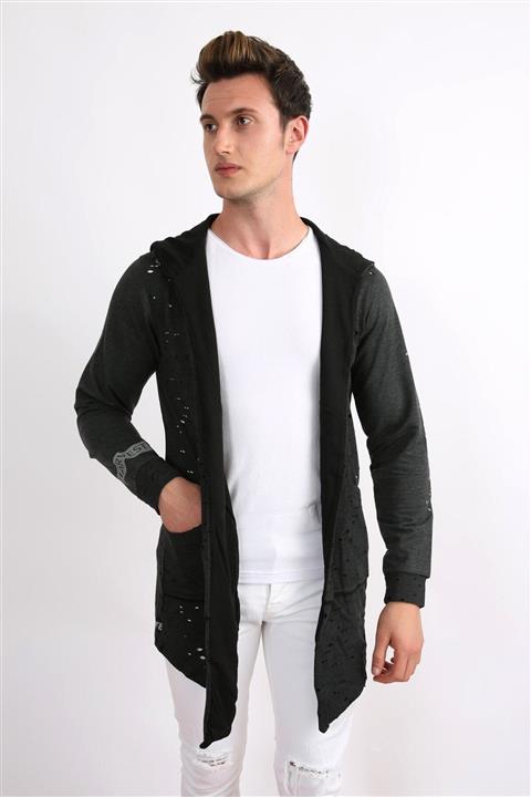 Ette Erkek Antrasit Kapşonlu Panço Hırka 4205