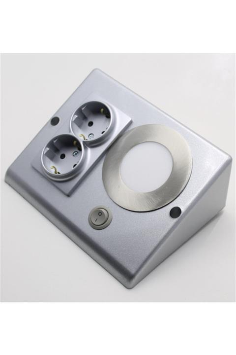 TEKNOLOJİ ELEKTRİK *tezgah Altı Priz 2'li - Antrasit Gri - 3 Watt Led Spot Ve Anahtarlı *