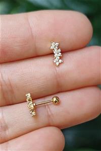 Salyangoz Company Cerrahi Çelik Kıkırdak Helix Tragus Piercing 3lü Çiçek Figür Gold Renk (1 Adet) Sy3gocck