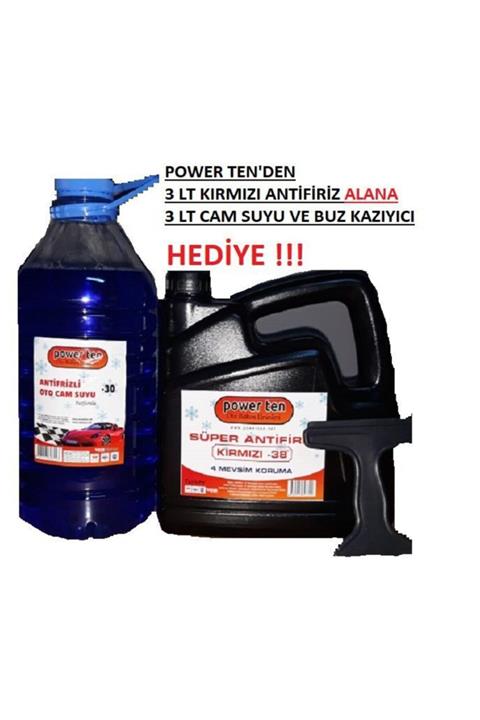 Powerten Kırmızı Antifriz+cam Suyu +buz Kazıyıcı