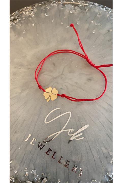 Yek Jewellery Yonca Modelli 14 Ayar Altın Kırmızı Ip Bileklik