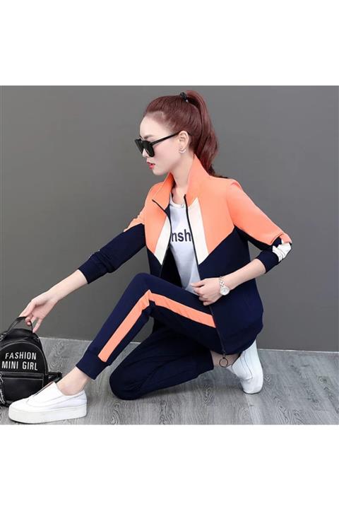 ELBİSENN Yeni Model Kadın Bloglu Yanı Şeritli Ikili Eşofman Takımı (orange)