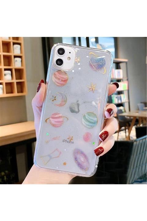 LIME CASES Apple Iphone 11 6.1 Kılıf Moda Uzay Boşluğu Gezegenler Yıldızlar Desen Şeffaf Silikon