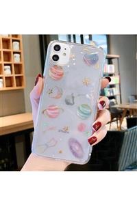 LIME CASES Apple Iphone 11 6.1 Kılıf Moda Uzay Boşluğu Gezegenler Yıldızlar Desen Şeffaf Silikon