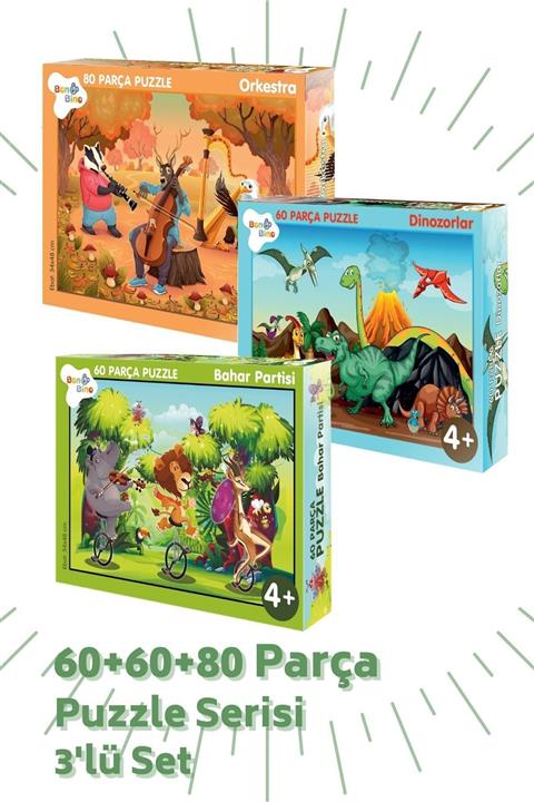 Bonbino 3 'lü Puzzle Set - 60, 60 Ve 80 Parça Puzzle 4+yaş