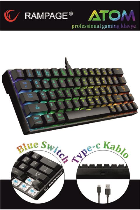 Rampage Blue Switch Kb-rx63 Atom Siyah Type-c Rgb Backlight Mekanik Gaming Oyuncu Klavyesi