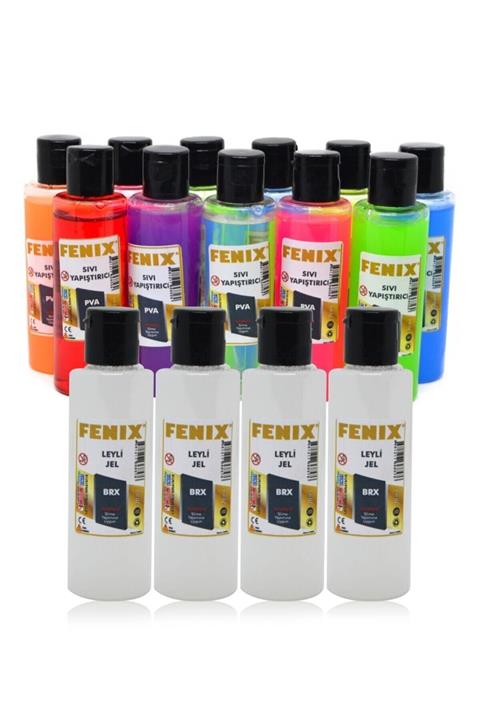 Fenix 16 Parça Slime Yapım Seti - 12 Adet Slime Slaym Jeli + 4 Adet Sıvı Boraks.hsx