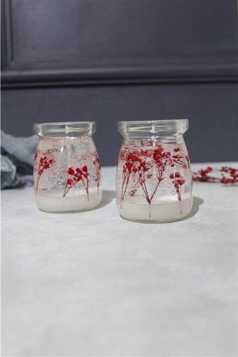 ALDEMO Kırmızı Cipso Çiçekli Dekoratif Jel Mum