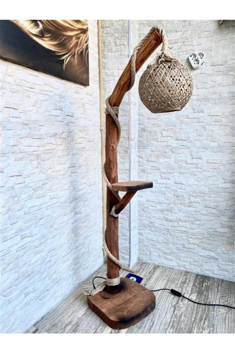 menalART Ağaç Tasarım Ağaç Lambader 140-150 Cm Selçuk Serisi Doğal Ahşap Lambader Köşe Aydınlatma