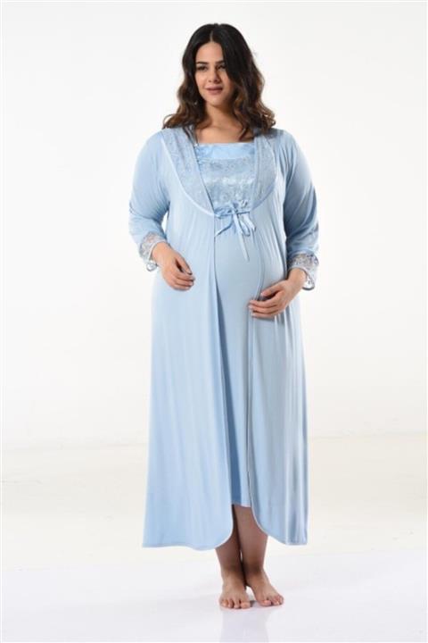 Miss Dünya Lissa Kadın Mavi Büyük Beden Dantel Detaylı Hamile Ve Lohusa Gecelik Takımı