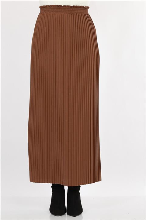Essah Moda Kadın Kahverengi Piliseli Kalem Etek - Me000243