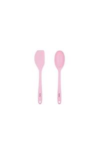 Tantitoni Renkli Silikon Büyük Kaşik ve Spatula Seti Açik Pembe