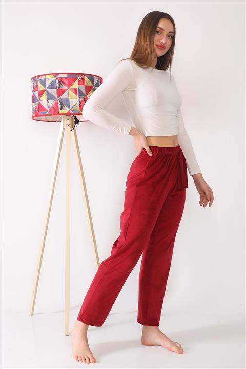 Arvin Kadın Kadife Bordo Renk Pijama Altı