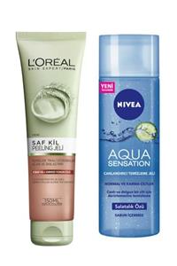 L'Oreal Paris Saf Kil Peeling Jeli Kırmızı Yosun Özlü 150ml Ve Nivea Aqua Canlandırıcı Temizleme Jeli 200ml