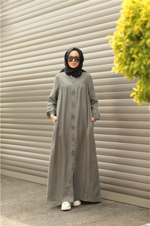 Neways Fermuarlı Tensel Ferace Gri 6470