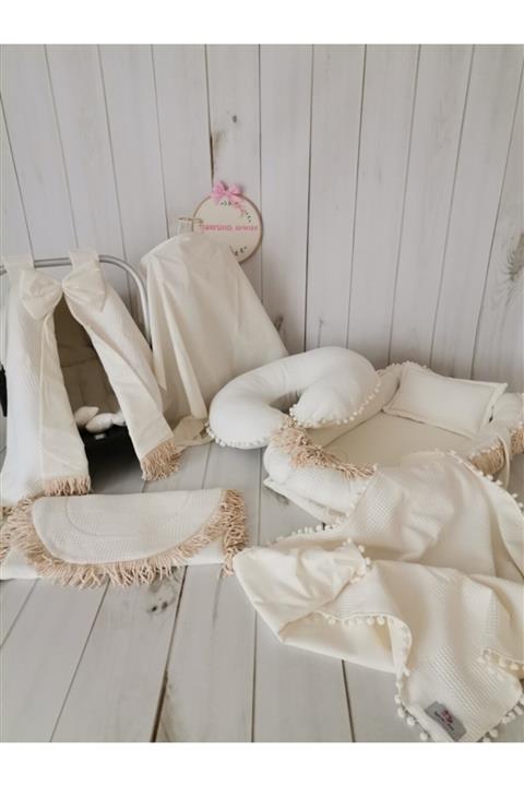 tasarımcı anne Babynest 7'li Set Krem Klasik Pike - Krem Rengi Poplin