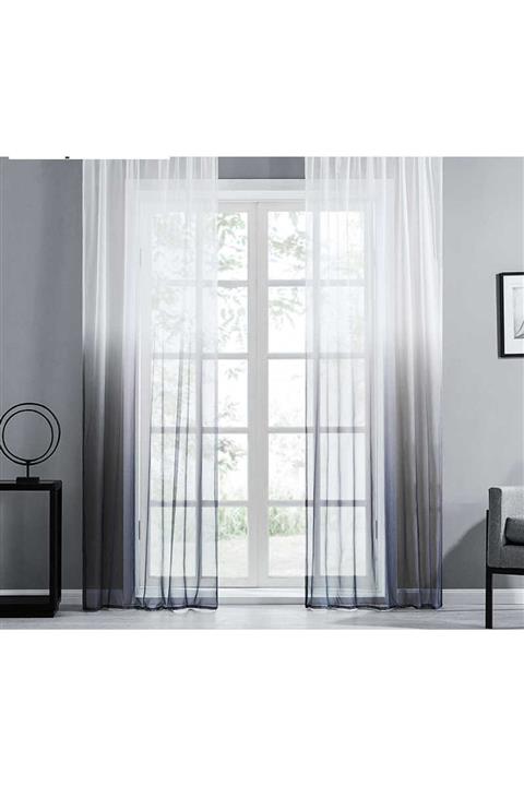 farbateks Siyah Gri Antrasit Tül Degrade Geçişli Tül 2kat Pileli