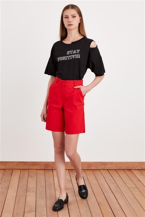 Love My Body Kadın Kırmızı Yandan Cepli Şort