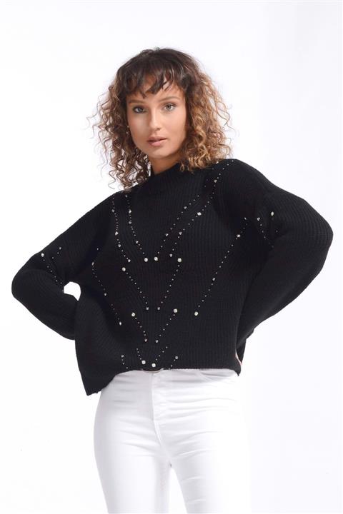 Nefise Şardonlu Incili Taşlı Kazak - Siyah