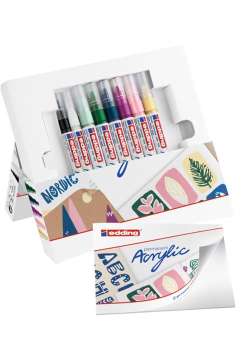 Edding Akrilik Markör Başlangıç Seti 8 Renk Mix Kalem + 10  postcard