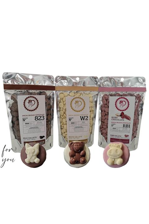 Callebaut Sütlü Çikolata 100 gr Beyaz Çikolata 100 gr Ruby Çikolata 100 gr