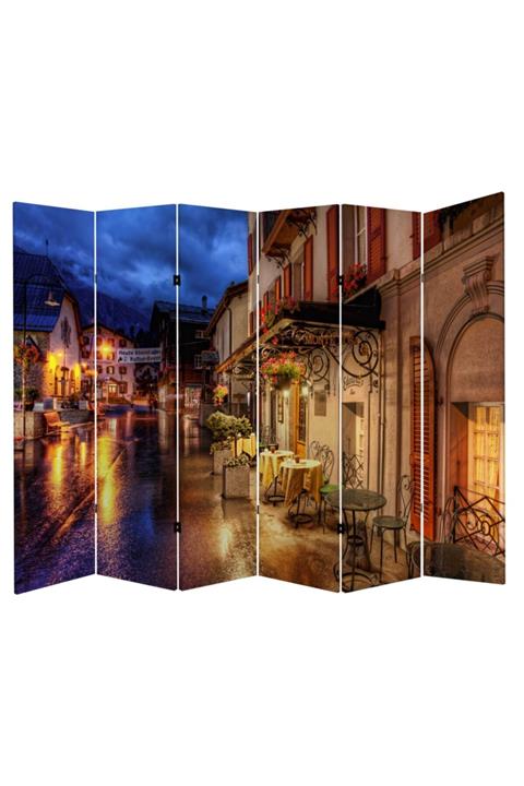 StellaStore Akşam Şehri 6 Kanatlı Oda Bölücü Çift Taraflı Kanvas Paravan
